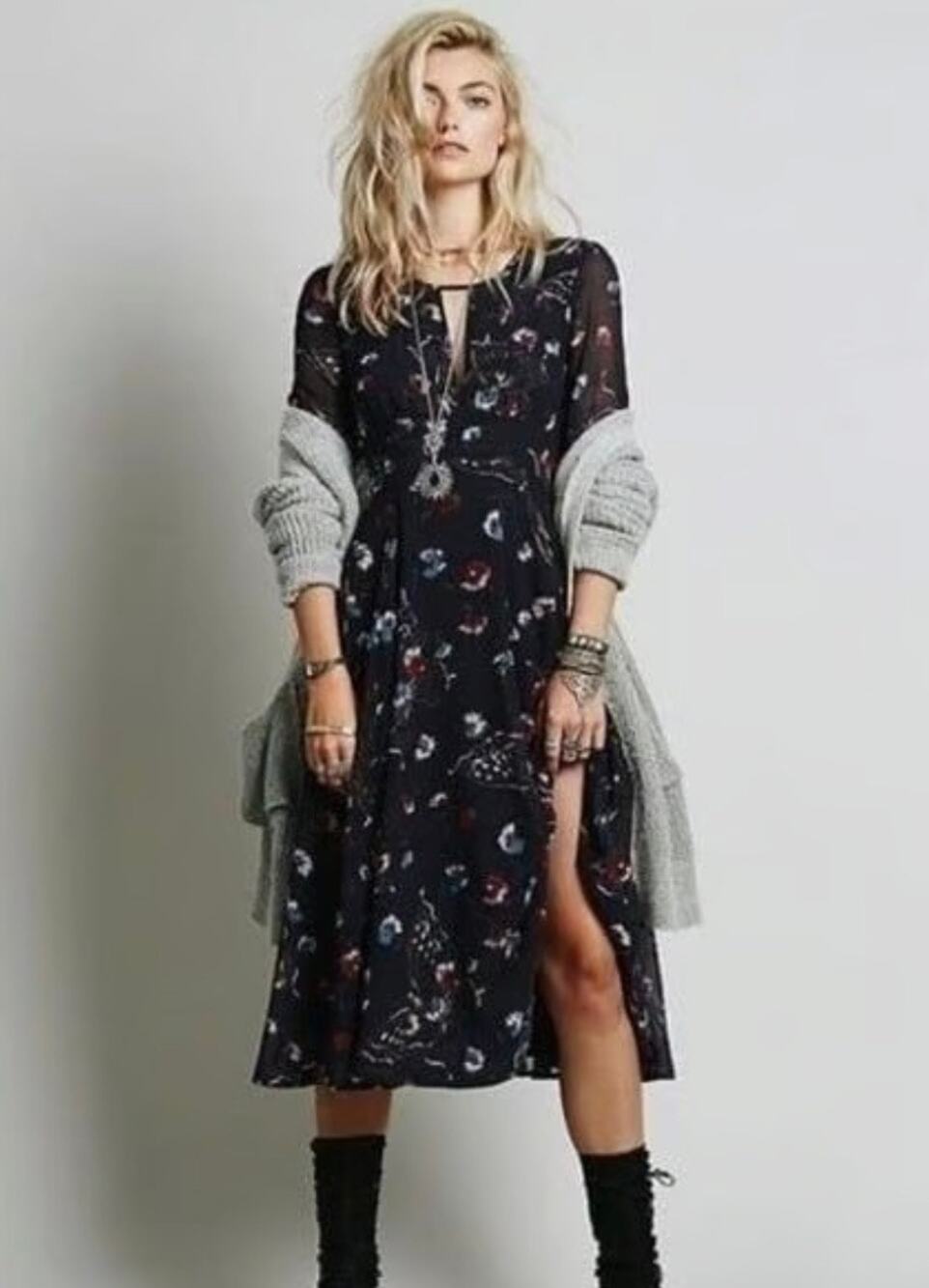 Free People Bonnie Butterfly Midi Dress Flowy Black Boho Fairy 0 Whimsical